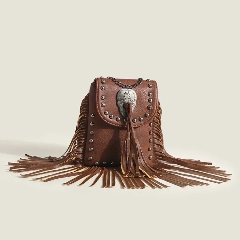 Brown Fringe Leather Bag
